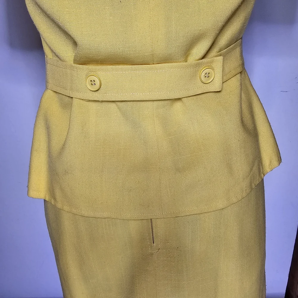 Vintage Yellow Skirt Suit Set Women's Size 4 1970s Retro Office Union Made in US